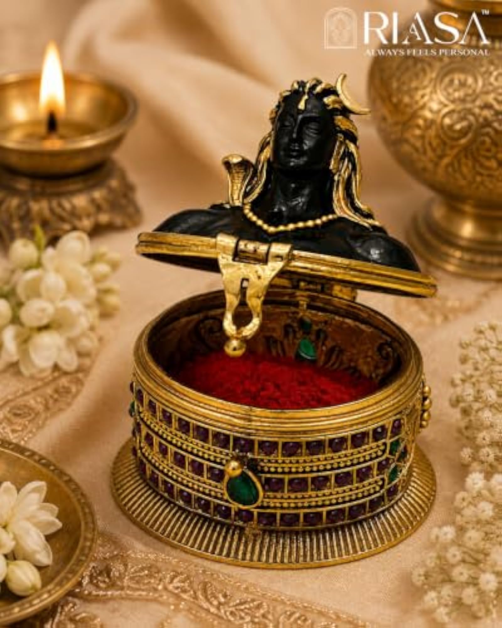 Lord Shiva Antique Brass Kumkum Box